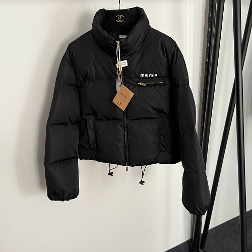 Letter Print Drawstring Hem Cropped Zip Up Puffer Jacket