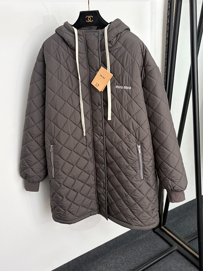Quilted Letter Embroidered Hooded Oversized Puffer Coat