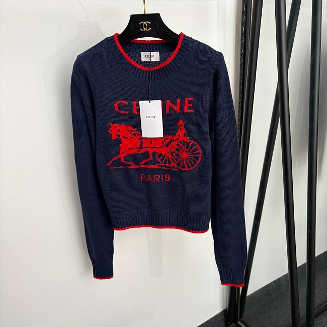 Chic Horse Letter Print Crew Neck Knit Pullover Sweater