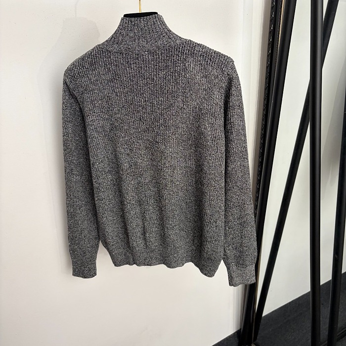 Contrast Striped Half Zip Embroidered Wool Knit Pullover
