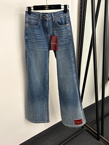 High Waist Slimming Red Graphic Patch Flare Denim Pants