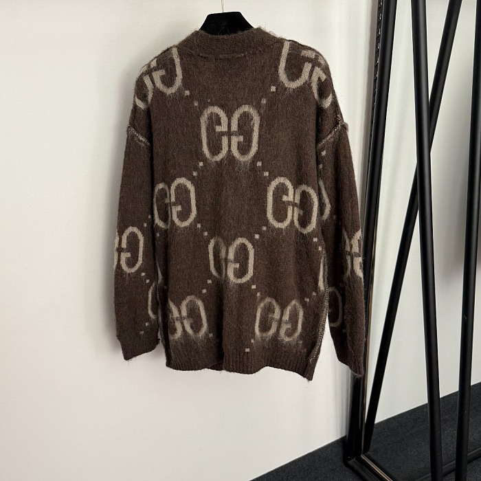 Reversible Letter Print V Neck Mohair Knit Cardigan