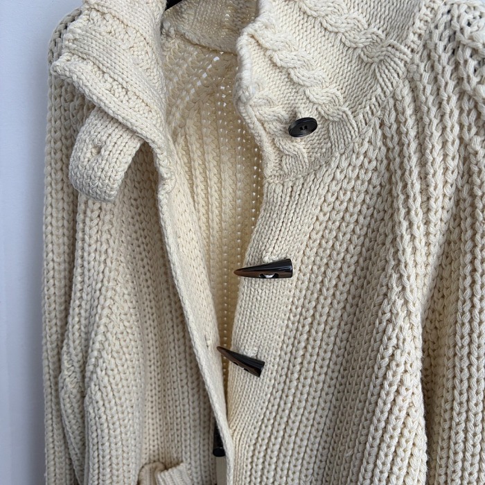 Toggle Button High Neck Chunky Wool Knit Cardigan Jacket