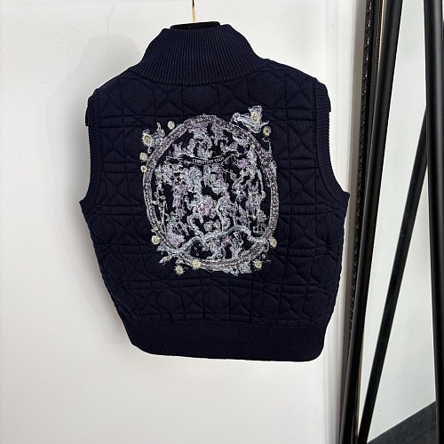 Back Embroidery Quilted Argyle Cotton Vest