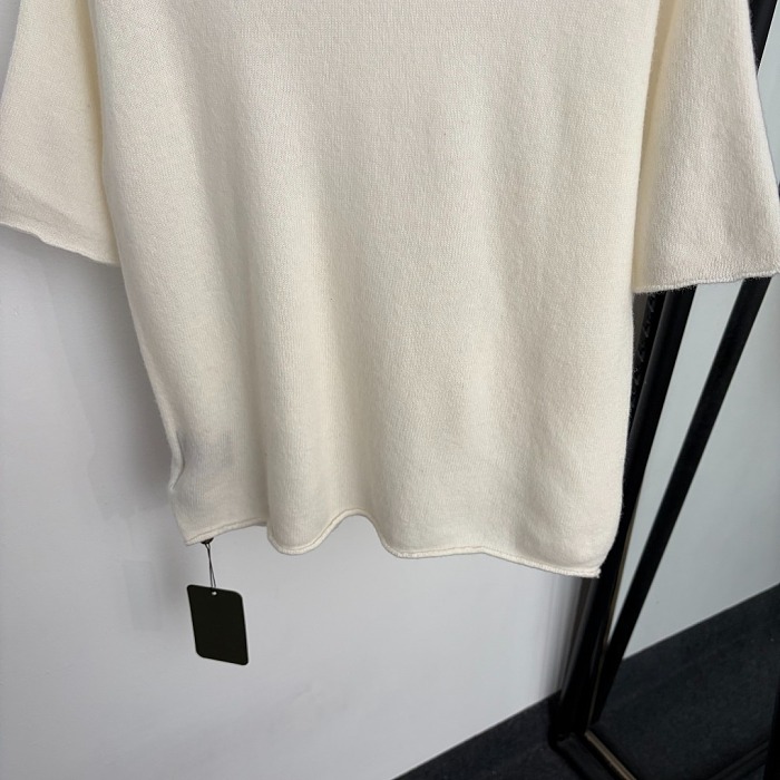 Metal Ring Detail High Neck Short Sleeve Wool Knit Top