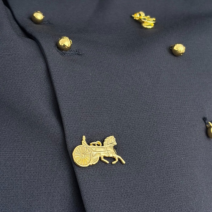 Gold Lock Carriage Button Slim Fit Long Sleeve Blazer