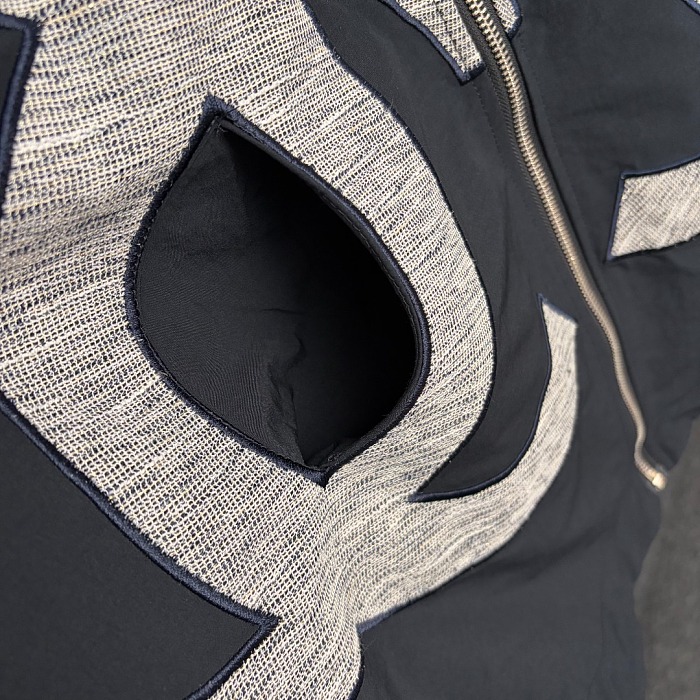 Double Sided Embroidered Pocket Hooded Zip Up Jacket