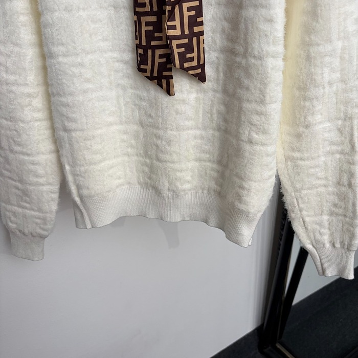 Fluffy F Letter Jacquard Bowknot Pullover Knit Sweater