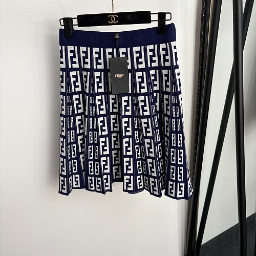 Monogram F Letter Jacquard Knit Pleated Mini Skirt