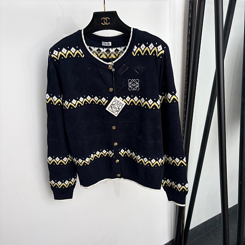 Letter Embroidered Jacquard Knit Cardigan