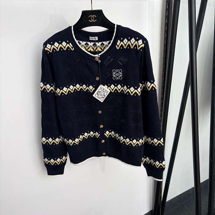 Letter Embroidered Jacquard Knit Cardigan