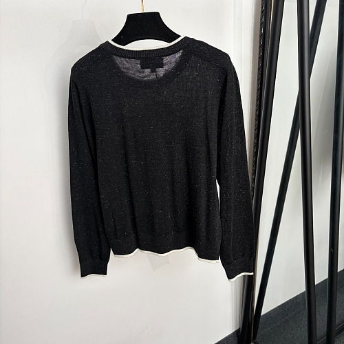 Camellia Graphic Embroidered Lightweight Knit Long Sleeve Top
