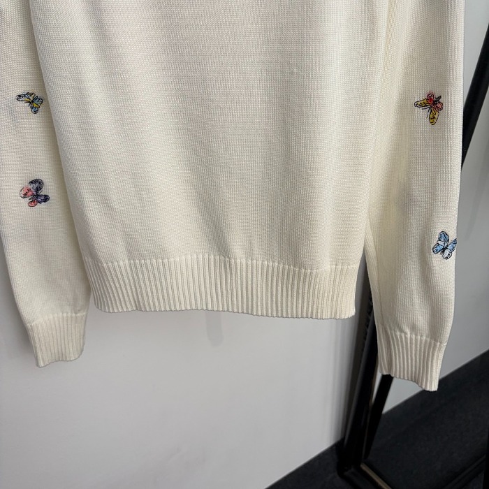 Butterfly Embroidered Star Rhinestone Pullover Knit Sweater
