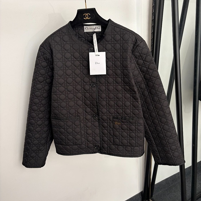Black Quilted Silk Satin Macrocannage Jacket