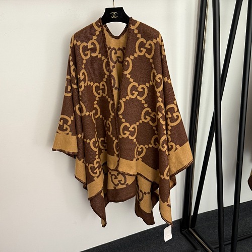 Vintage Letter Print Open Front Knit Shawl Cardigan