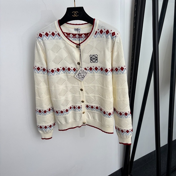 Embroidered Letter Jacquard Long Sleeve Knit Cardigan