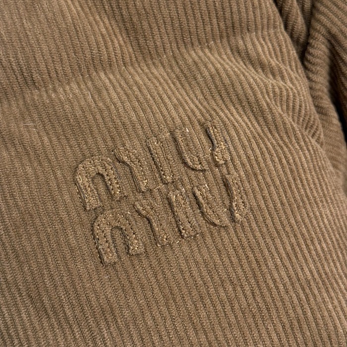 Letter Patch Corduroy Down Jacket With Contrast Shearling Collar