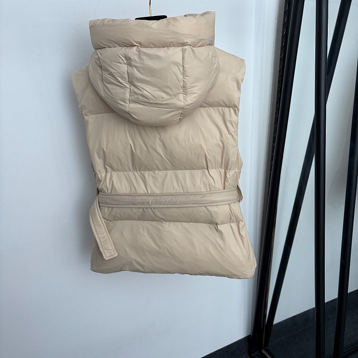 Puffer Hooded Cropped Vest With Belt And Triangle Graphic Detail