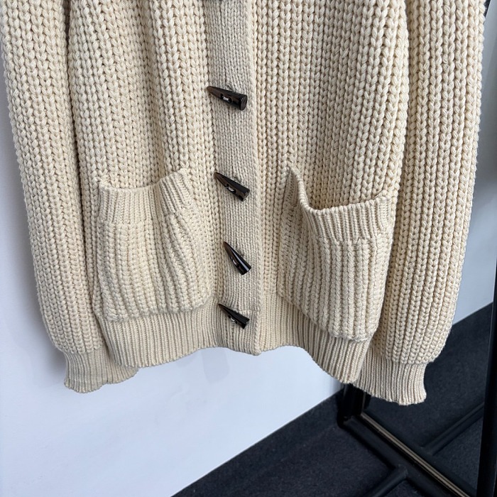 Toggle Button High Neck Chunky Wool Knit Cardigan Jacket