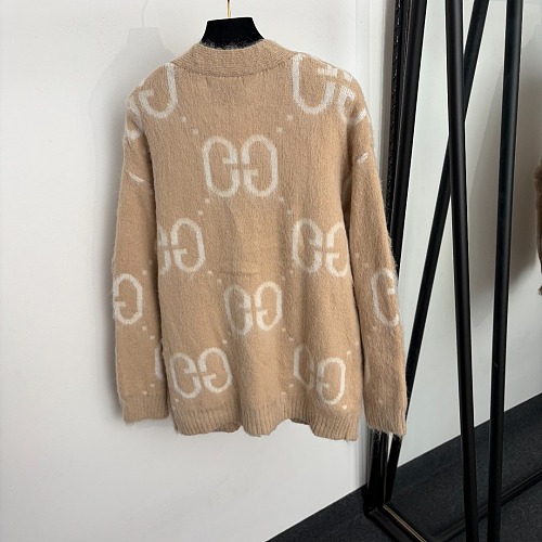 Reversible Letter Print V-Neck Mohair Knit Cardigan