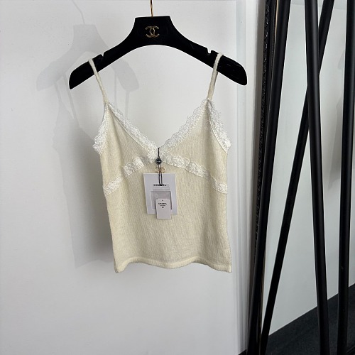 Scallop Lace Trim Cashmere Knit Cami Tank Top