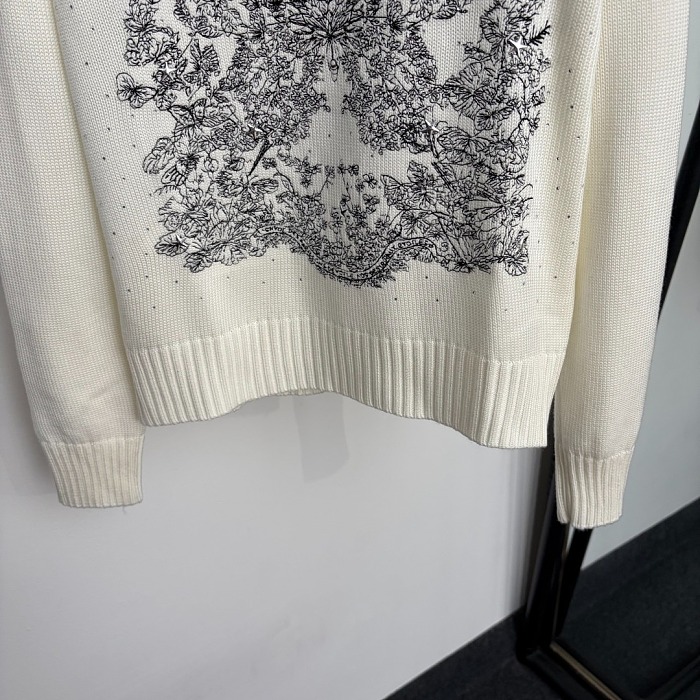 Sparkle Rhinestone Star And Butterfly Embroidered Long Sleeve Knit Pullover