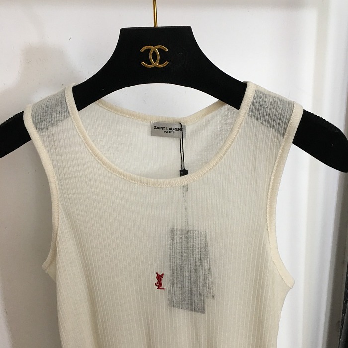 Minimalist Red Letter Embroidered Sheer Cotton Tank Top