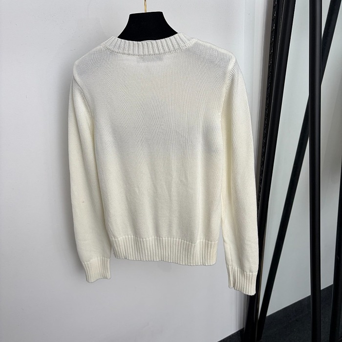 Star Rhinestone Letter Jacquard Crew Neck Knit Pullover