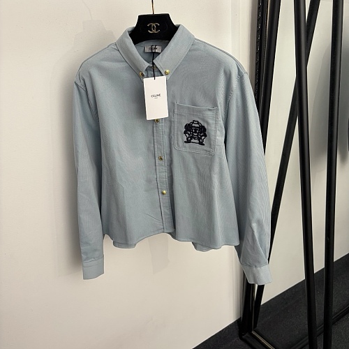 Embroidered Single Pocket Long Sleeve Corduroy Button Down Shirt