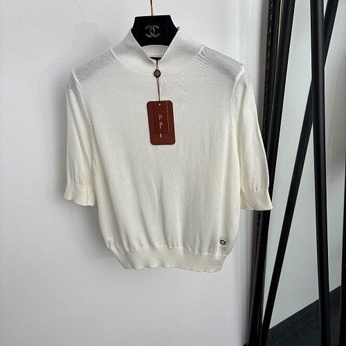 Metal Ring Accent Mock Neck Short Sleeve Knit Top