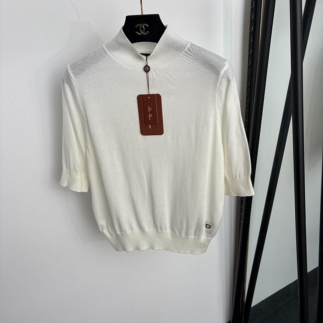 Metal Ring Accent Mock Neck Short Sleeve Knit Top
