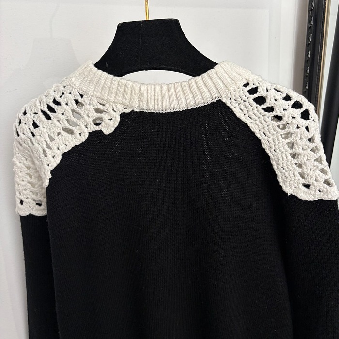 Open Knit Cut Out Pullover Long Sleeve Black Sweater Top