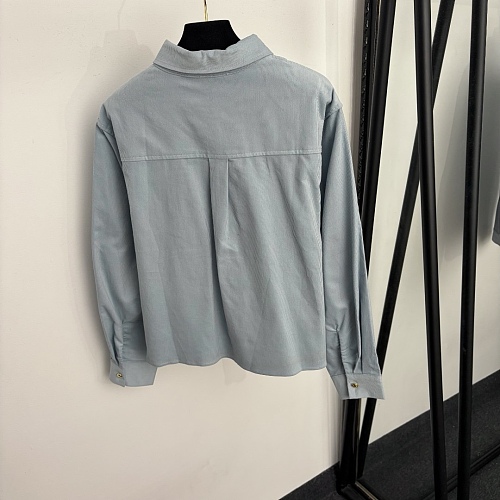 Embroidered Single Pocket Long Sleeve Corduroy Button Down Shirt