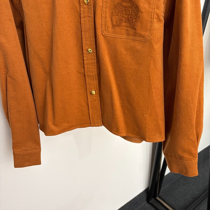 Embroidered Single Pocket Long Sleeve Corduroy Button Down Shirt