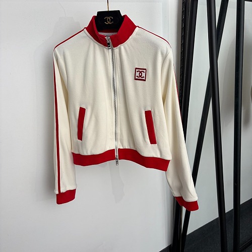 Colorblock Stand Collar Zip Jacket And Wide Leg Pants Set