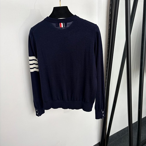 Striped Four Bar Detail Crew Neck Wool Knit Top