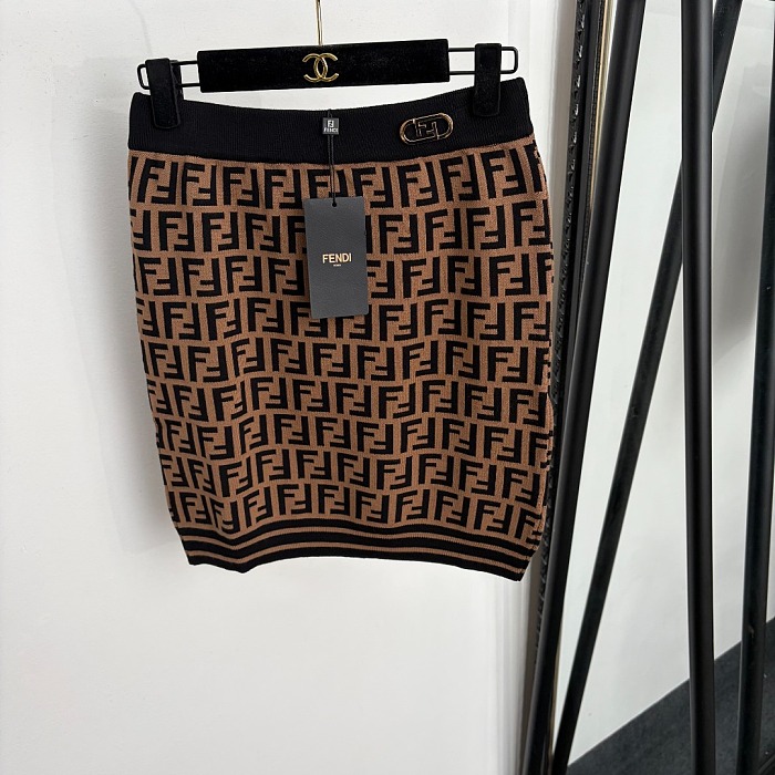 Vintage F Letter Jacquard Bodycon Knit Mini Skirt