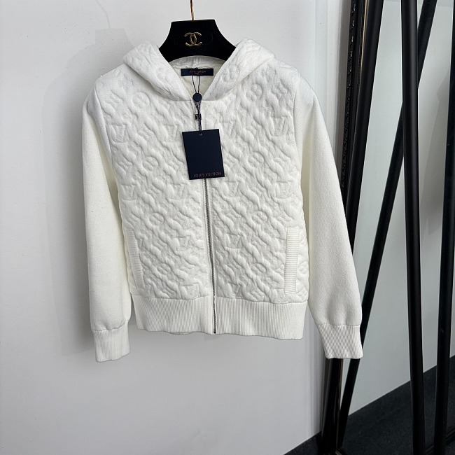 Monogram Embossed Zip Up Hooded Long Sleeve Jacket