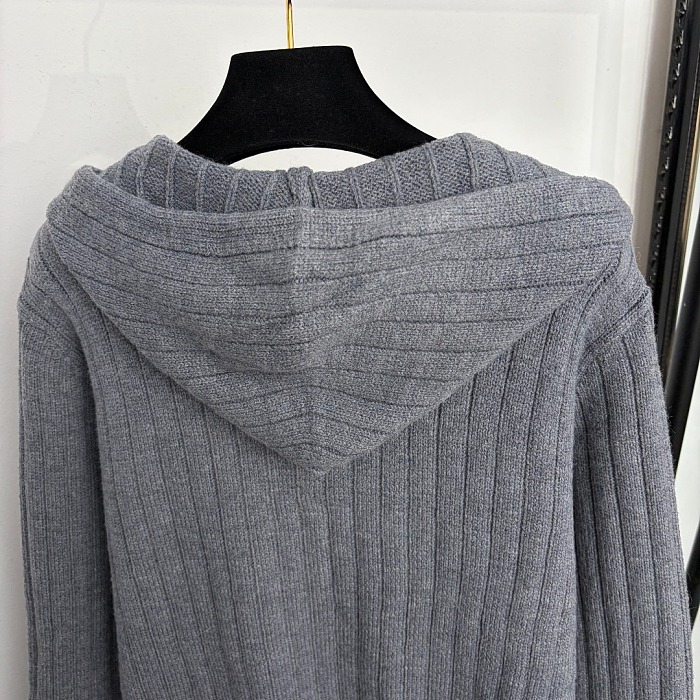 Cozy Letter Patch Zip Up Hooded Knit Cardigan