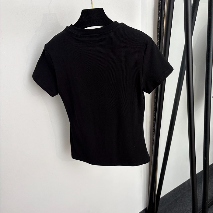 Contrast Stripe Letter Embroidered Slim Fit Short Sleeve T-Shirt