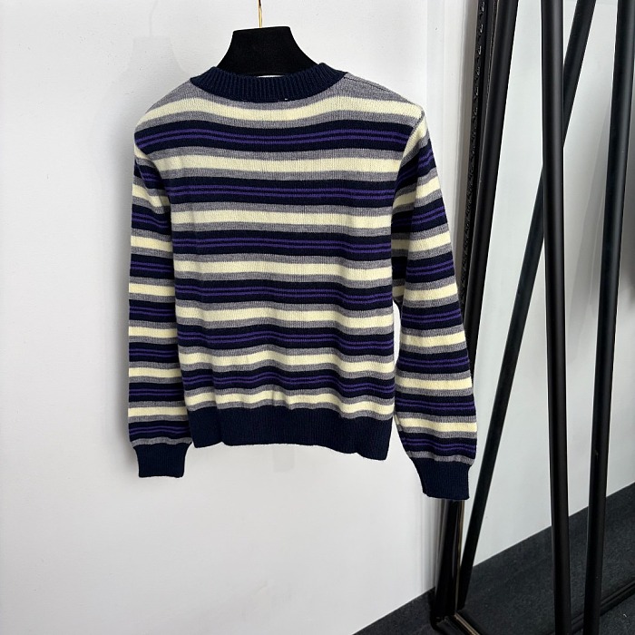 Contrast Striped Beaded Letter Print Knit Cardigan
