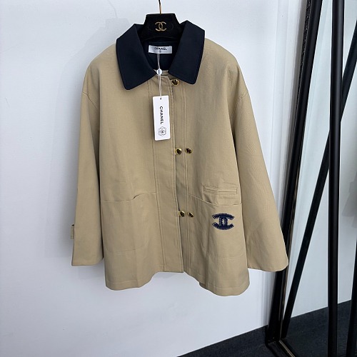 Contrast Color Letter Patch Lapel Oversized Long Trench Coat