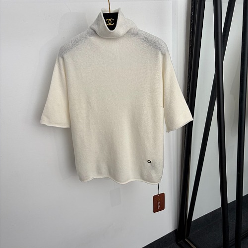 Metal Ring Detail High Neck Short Sleeve Wool Knit Top