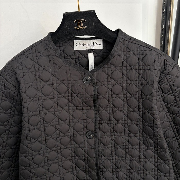 Black Quilted Silk Satin Macrocannage Jacket
