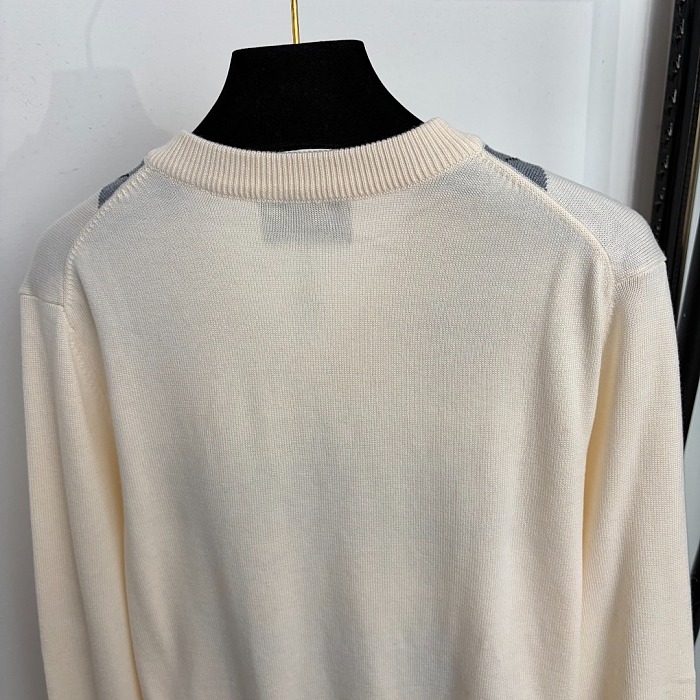 Contrast Argyle Pattern V Neck Long Sleeve Knit Sweater