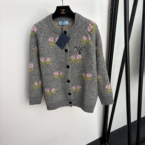 Letter Embroidered Floral Knit Cardigan