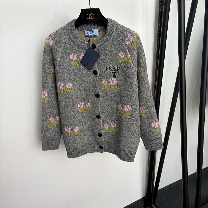 Letter Embroidered Floral Knit Cardigan
