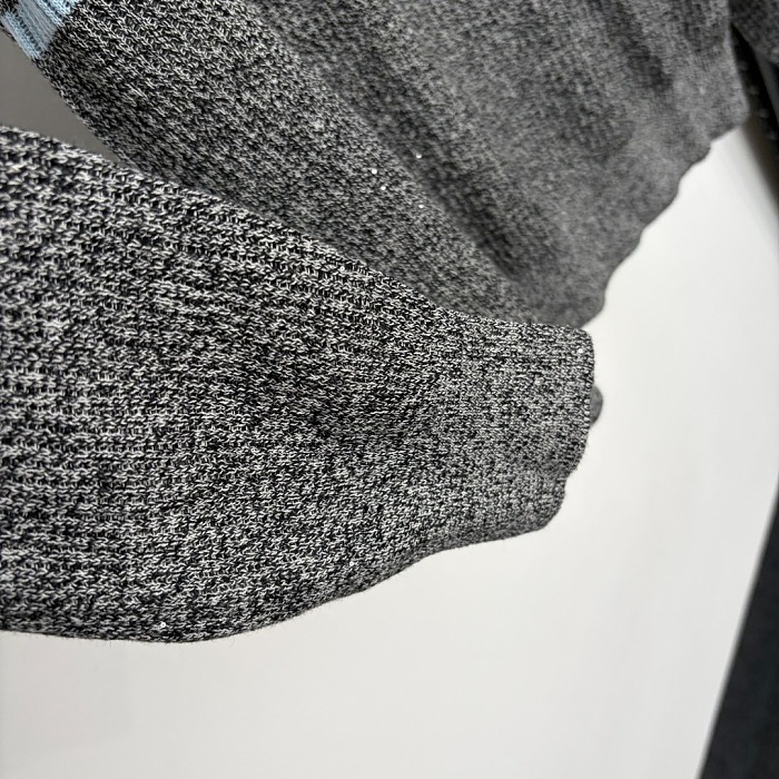 Contrast Striped Half Zip Embroidered Wool Knit Pullover