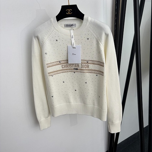 Sparkle Star Hot Drill Butterfly Embroidered Letter Knit Pullover