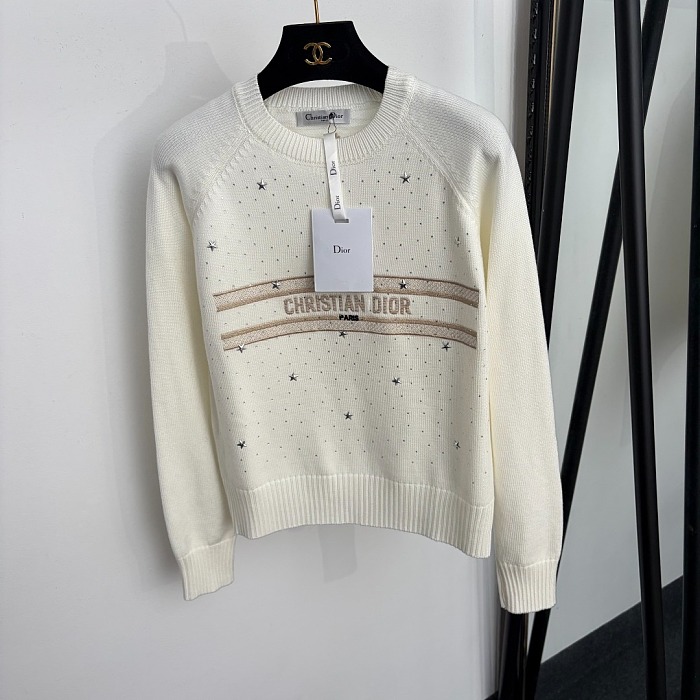 Sparkle Star Hot Drill Butterfly Embroidered Letter Knit Pullover